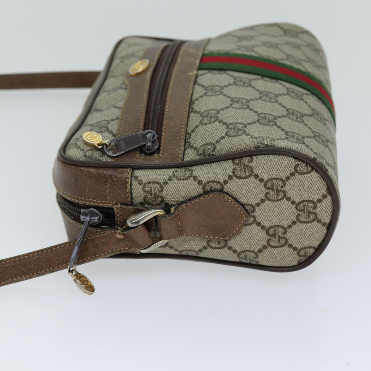 GUCCI Web Sherry Line GG Supreme Shoulder Bag Beige Red 72 001 3654 Auth 75457