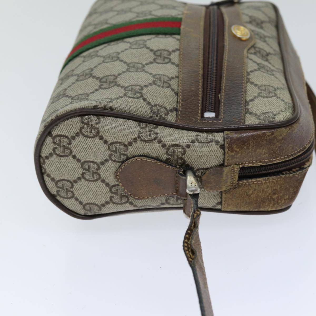 GUCCI Web Sherry Line GG Supreme Shoulder Bag Beige Red 72 001 3654 Auth 75457