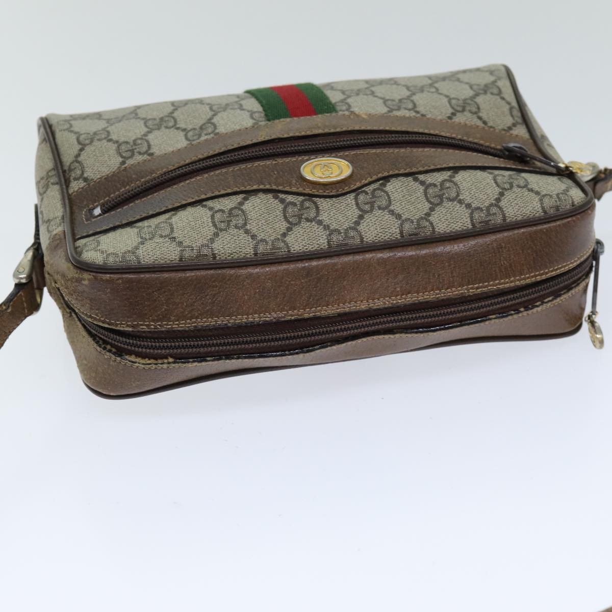 GUCCI Web Sherry Line GG Supreme Shoulder Bag Beige Red 72 001 3654 Auth 75457