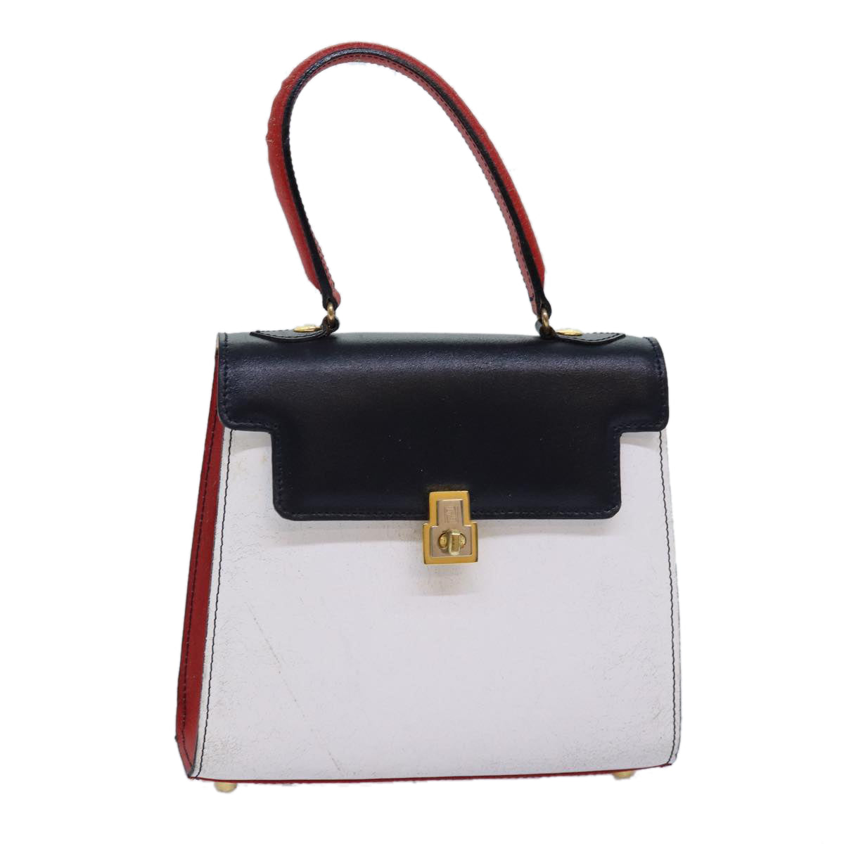 FENDI Hand Bag Leather White Auth 75458