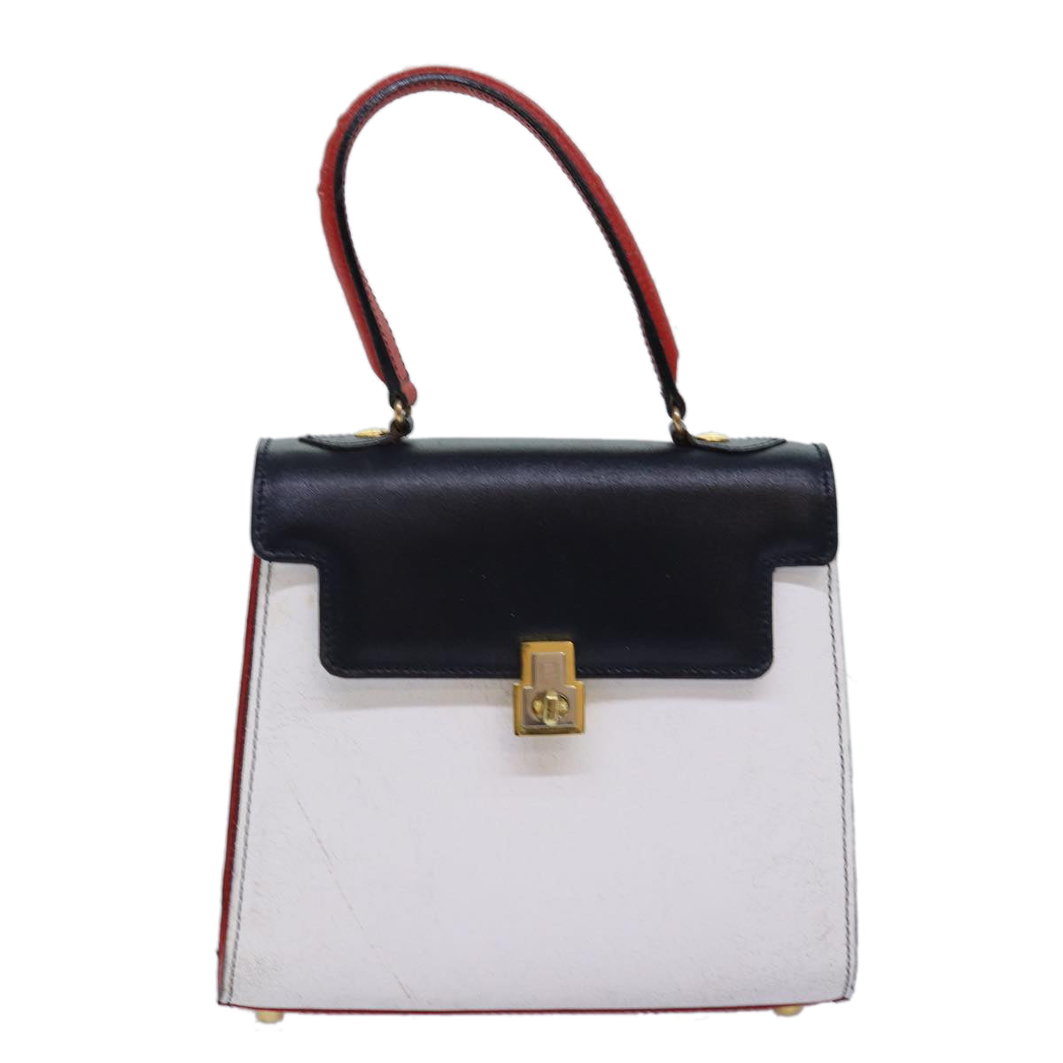 FENDI Hand Bag Leather White Auth 75458