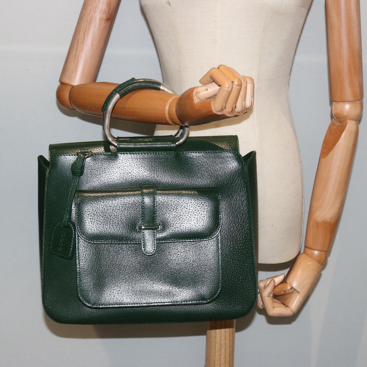 GUCCI Hand Bag Leather Green 000 2058 0307 Auth 75505