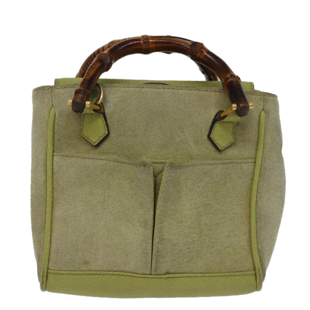 GUCCI Bamboo Hand Bag Suede 2way Green 007 2214 0238 Auth 75507