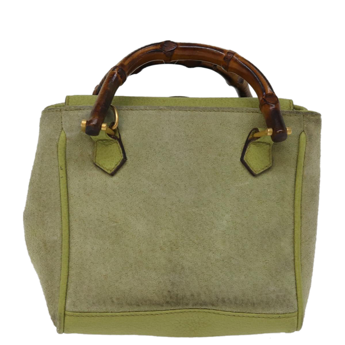 GUCCI Bamboo Hand Bag Suede 2way Green 007 2214 0238 Auth 75507