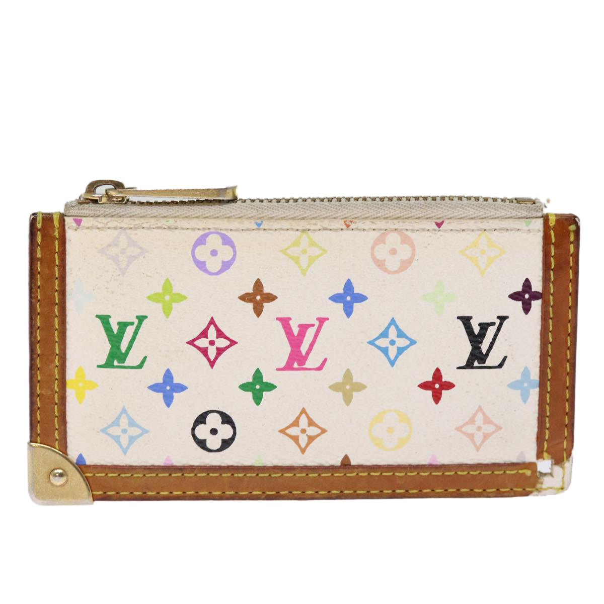 LOUIS VUITTON Monogram Multicolor Pochette Cles Purse White M92655 Auth 75531