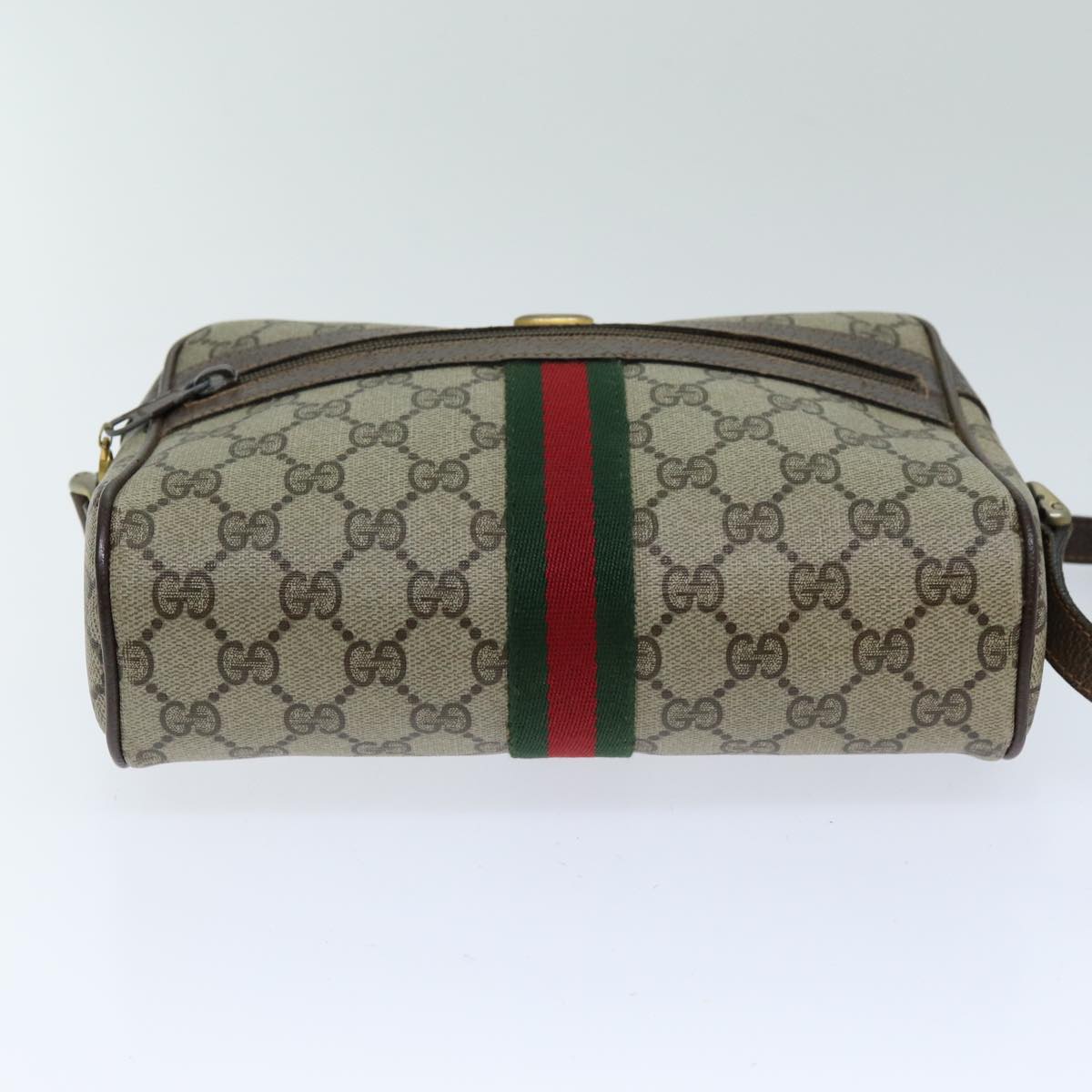 GUCCI Web Sherry Line GG Supreme Shoulder Bag PVC Beige Red 89 02 004 Auth 75563