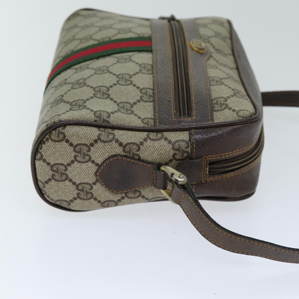 GUCCI Web Sherry Line GG Supreme Shoulder Bag PVC Beige Red 89 02 004 Auth 75563