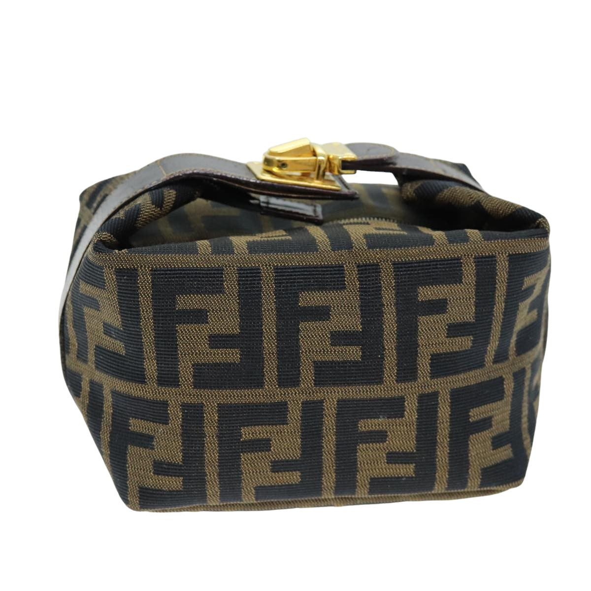 FENDI Zucca Canvas Vanity Cosmetic Pouch Brown Black Auth 75565 - 0