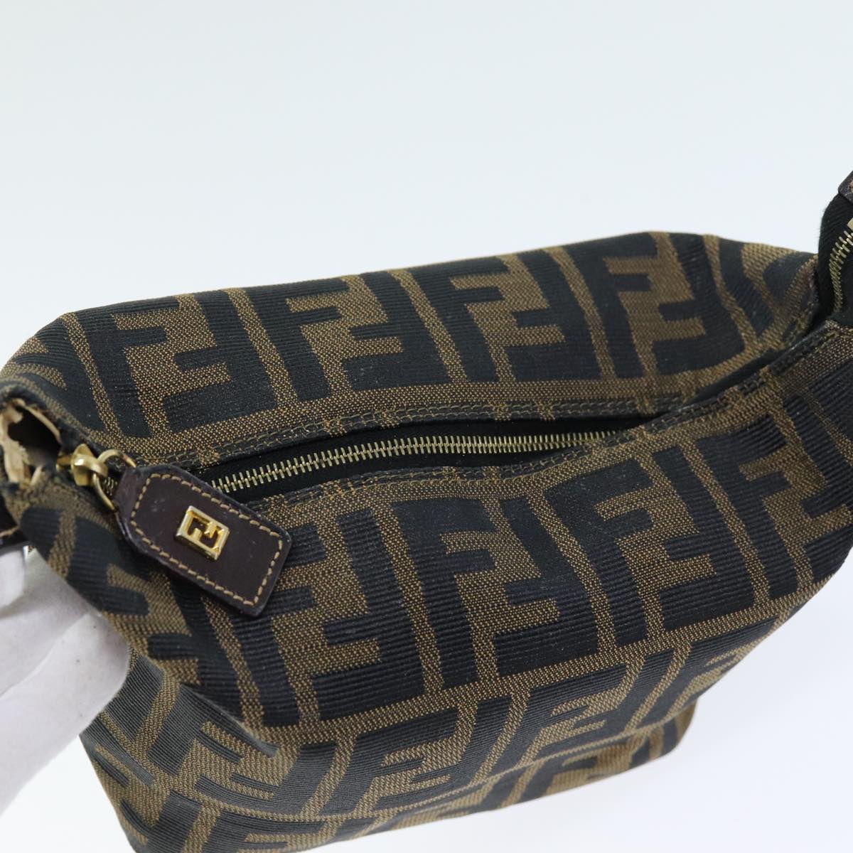 FENDI Zucca Canvas Vanity Cosmetic Pouch Brown Black Auth 75565