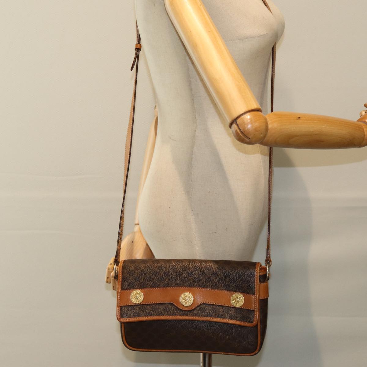 CELINE Macadam Canvas Shoulder Bag PVC Brown Auth 75567