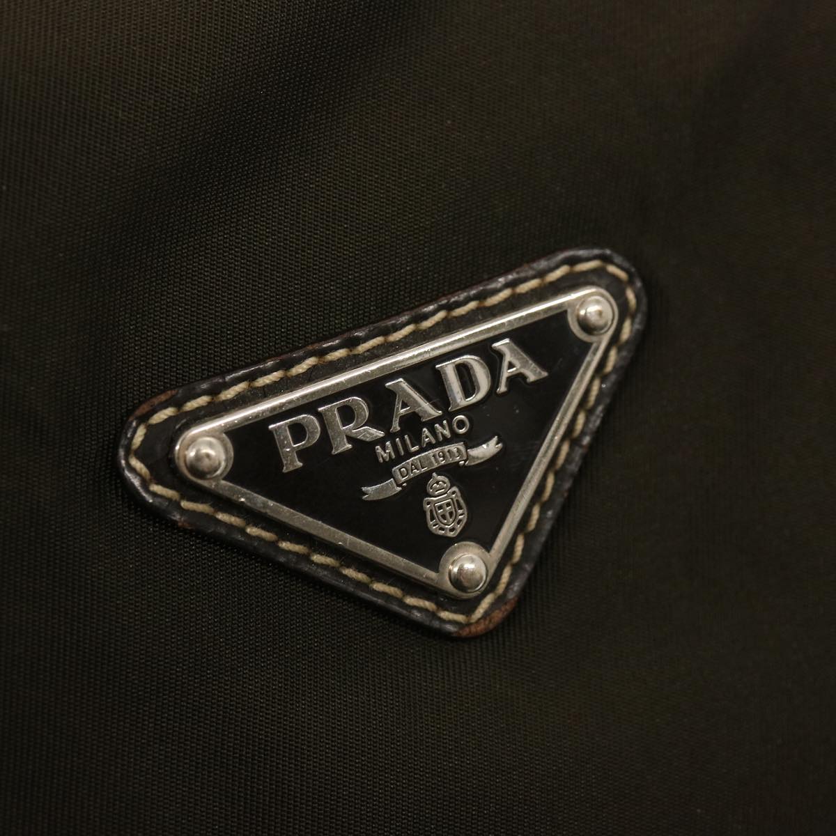 PRADA Shoulder Bag Nylon Khaki Dark Brown Auth 75574