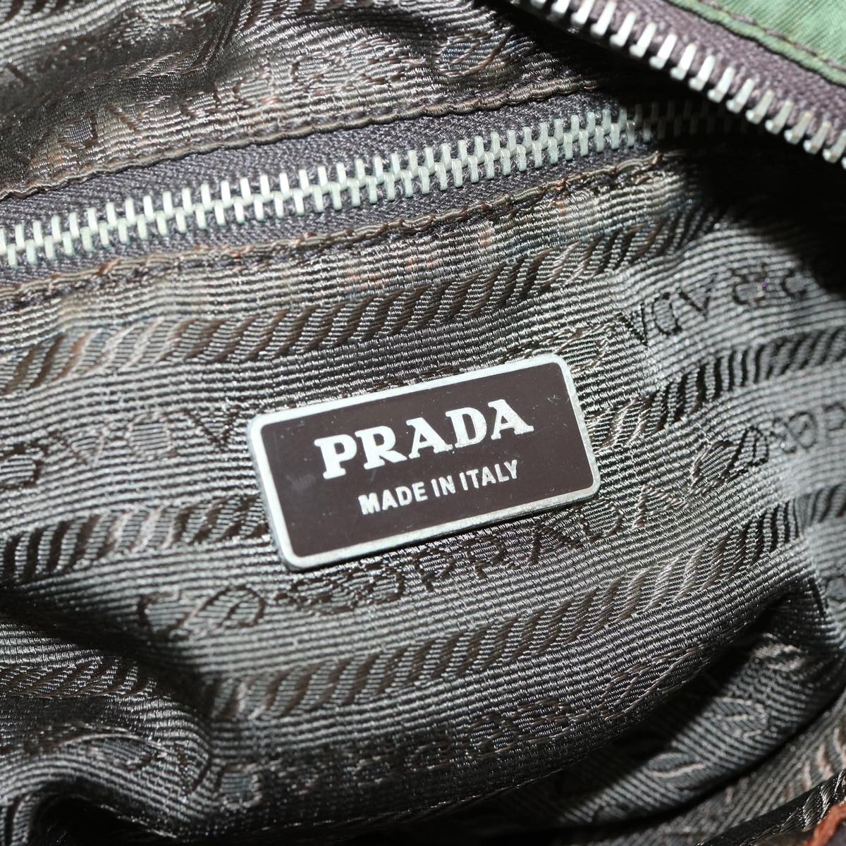 PRADA Shoulder Bag Nylon Khaki Dark Brown Auth 75574