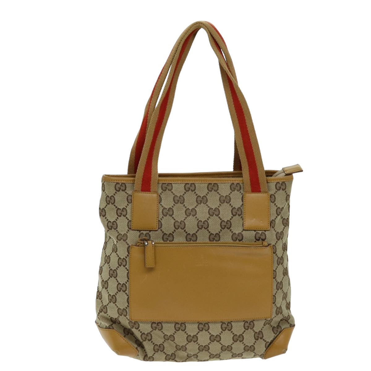 GUCCI GG Canvas Sherry Line Tote Bag Beige Red Brown 019 0402 Auth 75588