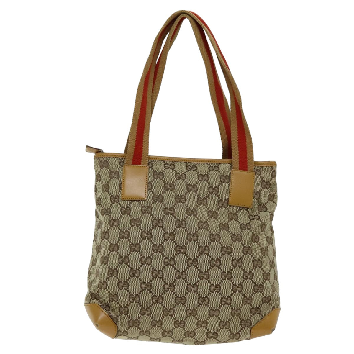 GUCCI GG Canvas Sherry Line Tote Bag Beige Red Brown 019 0402 Auth 75588