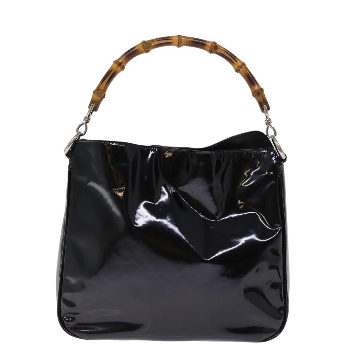 GUCCI Bamboo Shoulder Bag Patent leather 2way Black 001 2113 1638 Auth 75605