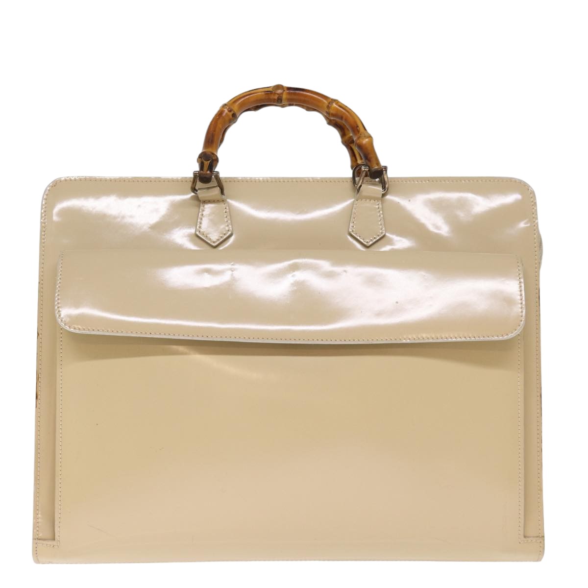 GUCCI Bamboo Hand Bag Patent leather 2way Beige Auth 75606