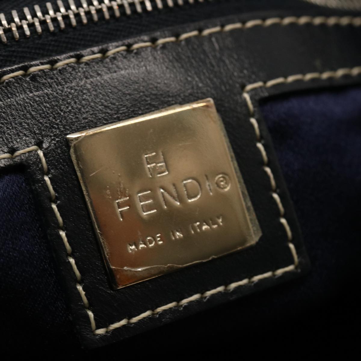 FENDI Zucchino Canvas Tote Bag Navy Auth 75609