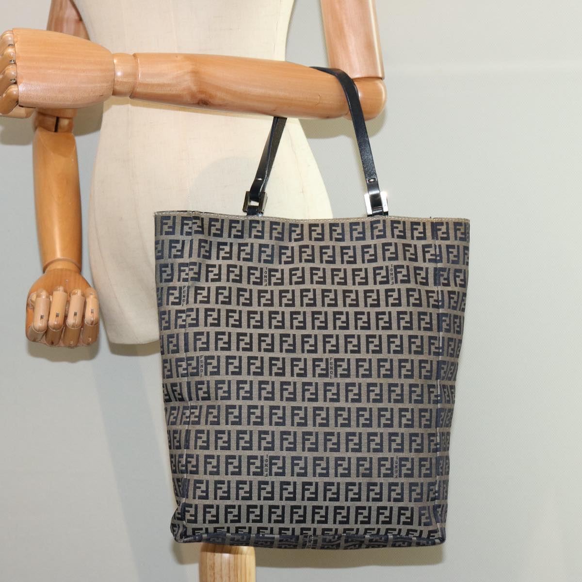 FENDI Zucchino Canvas Tote Bag Navy Auth 75609