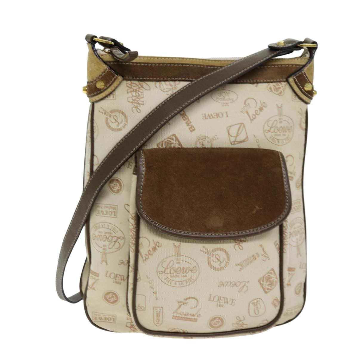 LOEWE Shoulder Bag Canvas Beige Auth 75611