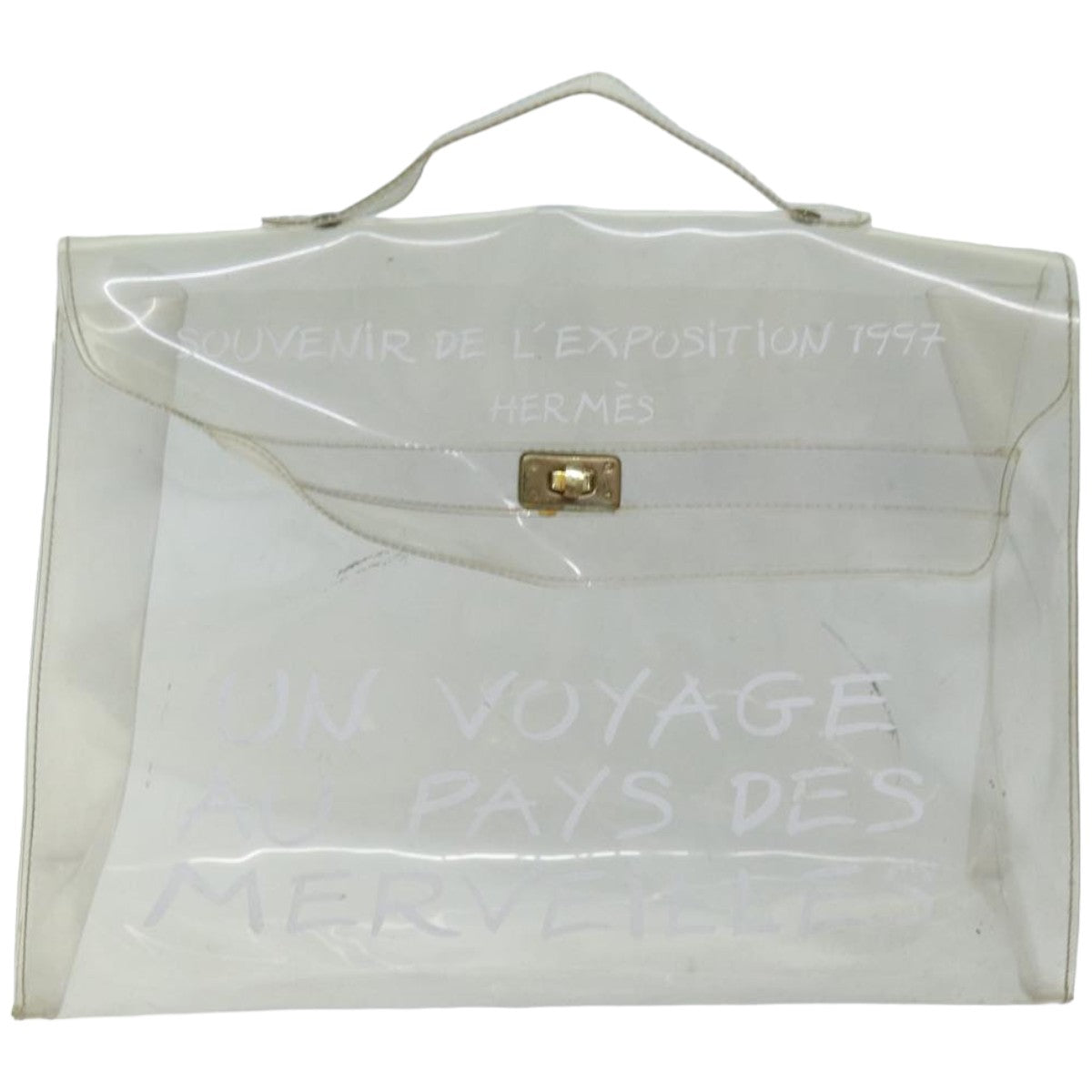 HERMES Vinyl Kelly Hand Bag Vinyl Clear Auth 75612