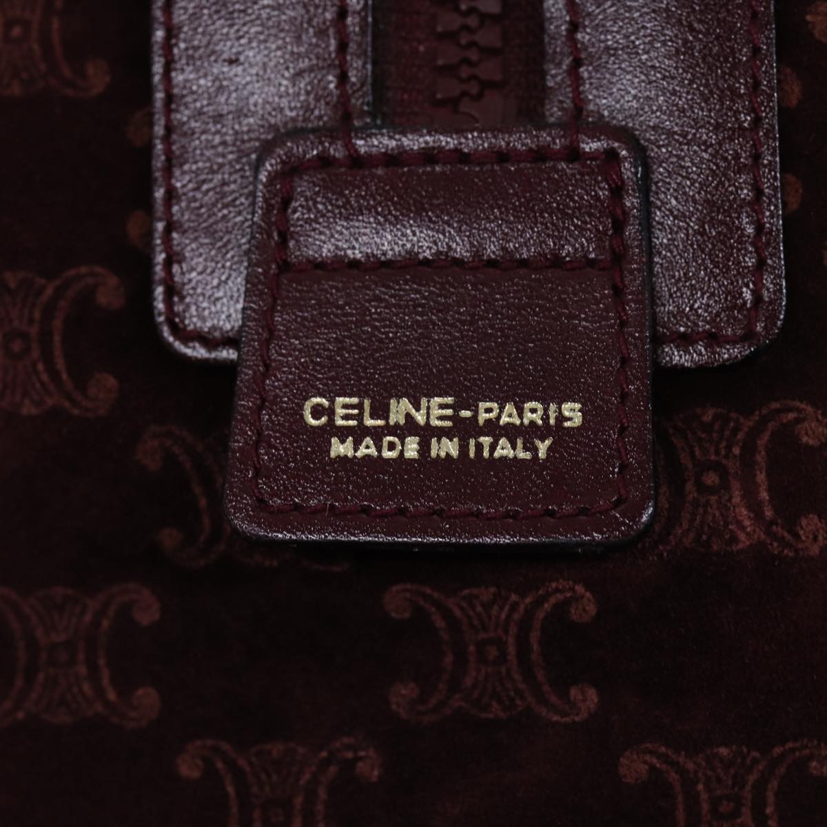 CELINE Macadam Canvas Boston Bag Bordeaux Auth 75617