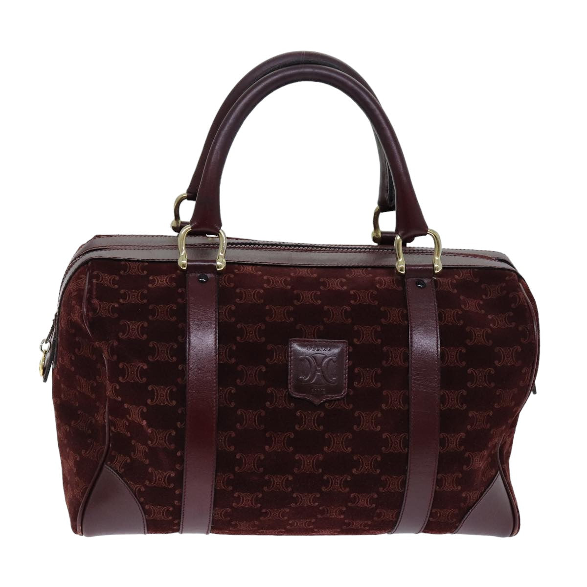 CELINE Macadam Canvas Boston Bag Bordeaux Auth 75617