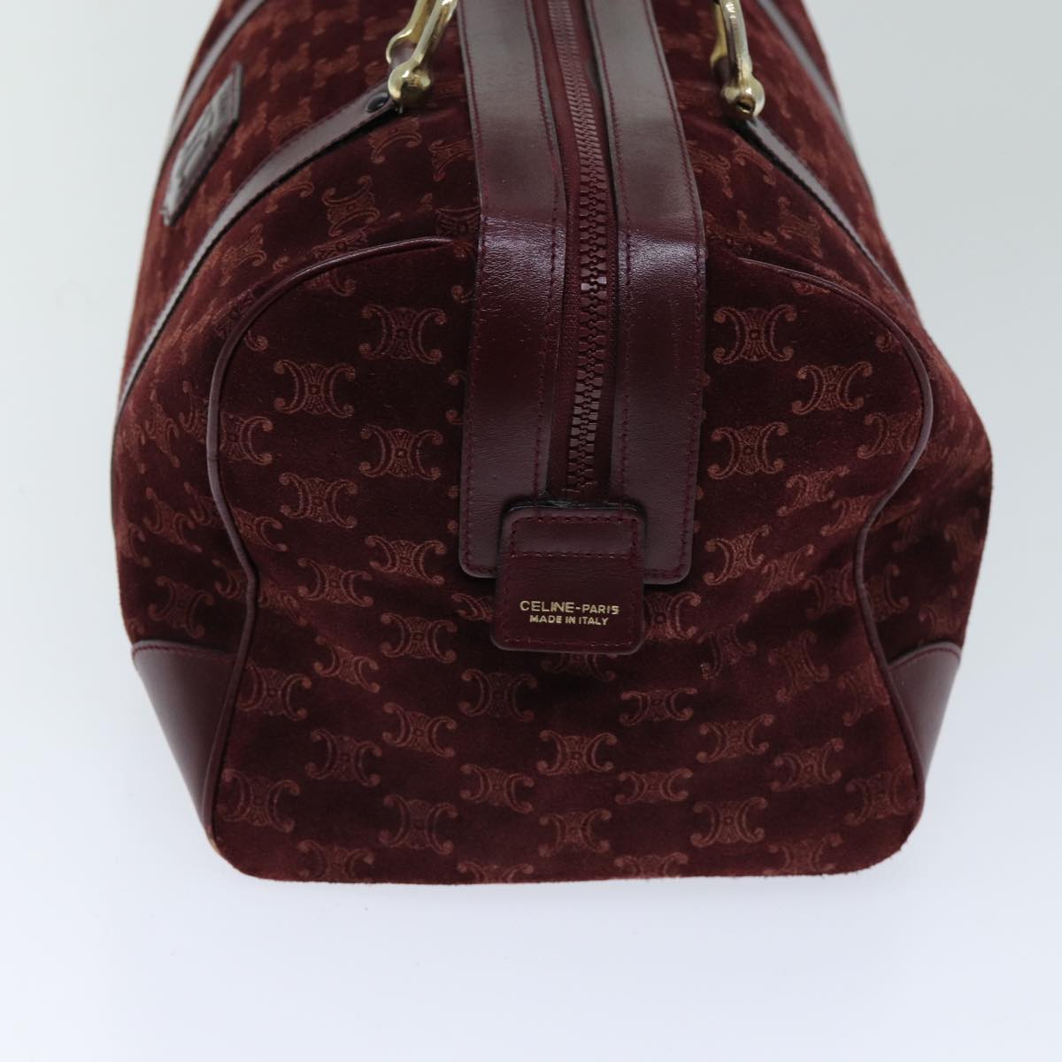 CELINE Macadam Canvas Boston Bag Bordeaux Auth 75617