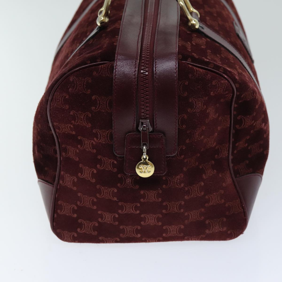 CELINE Macadam Canvas Boston Bag Bordeaux Auth 75617