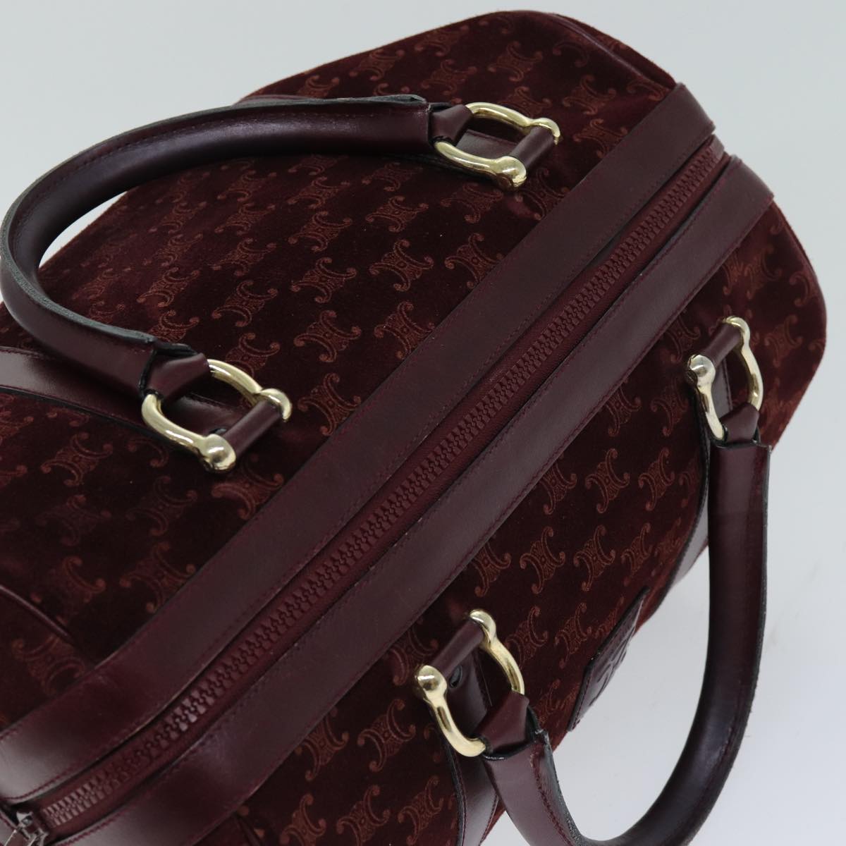 CELINE Macadam Canvas Boston Bag Bordeaux Auth 75617