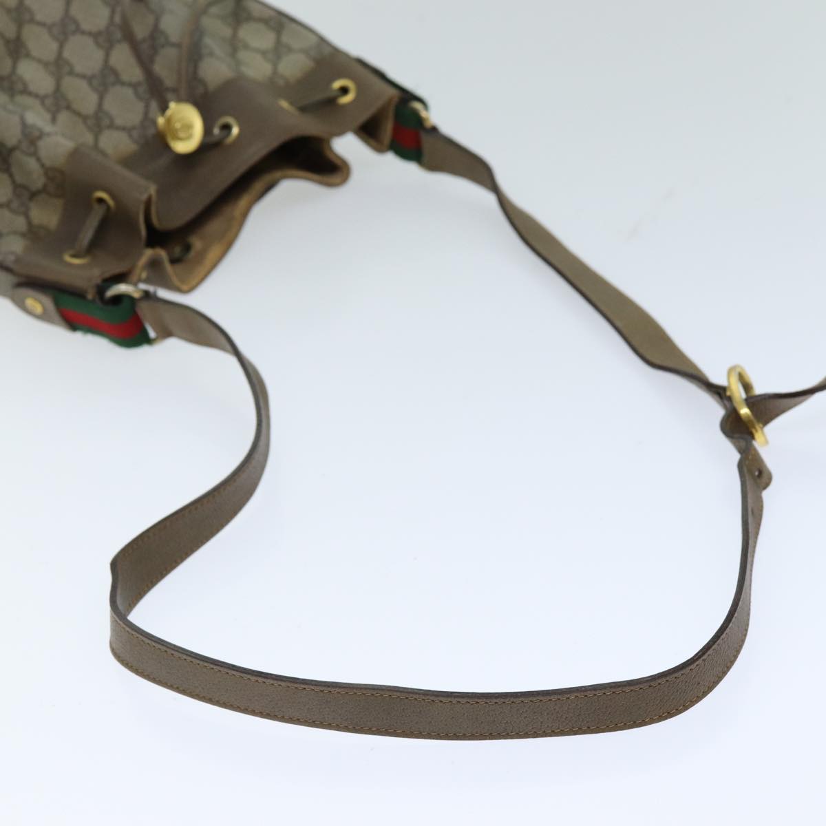 GUCCI Web Sherry Line GG Supreme Shoulder Bag Beige Red 41 02 034 Auth 75621