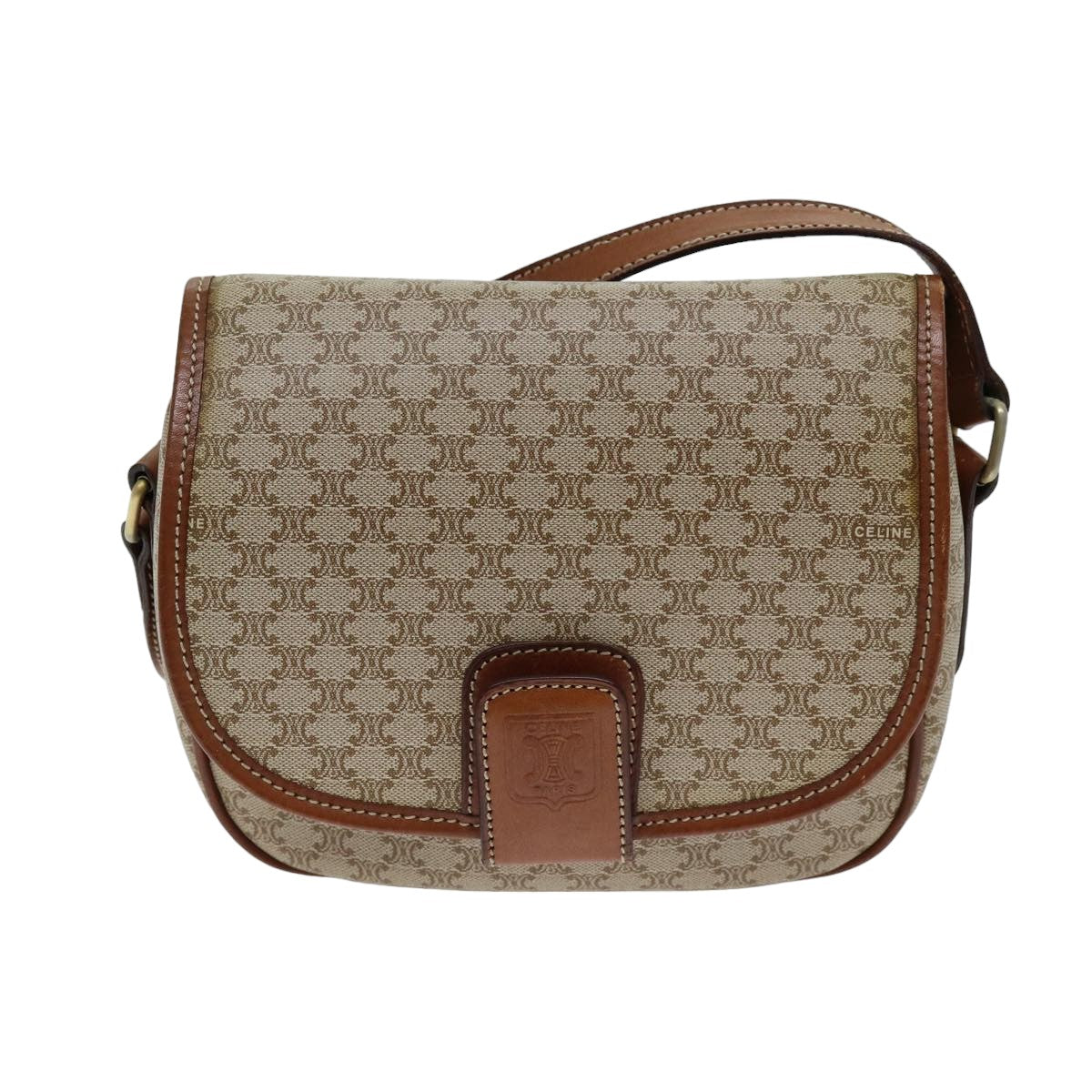 CELINE Macadam Canvas Shoulder Bag Beige Auth 75626