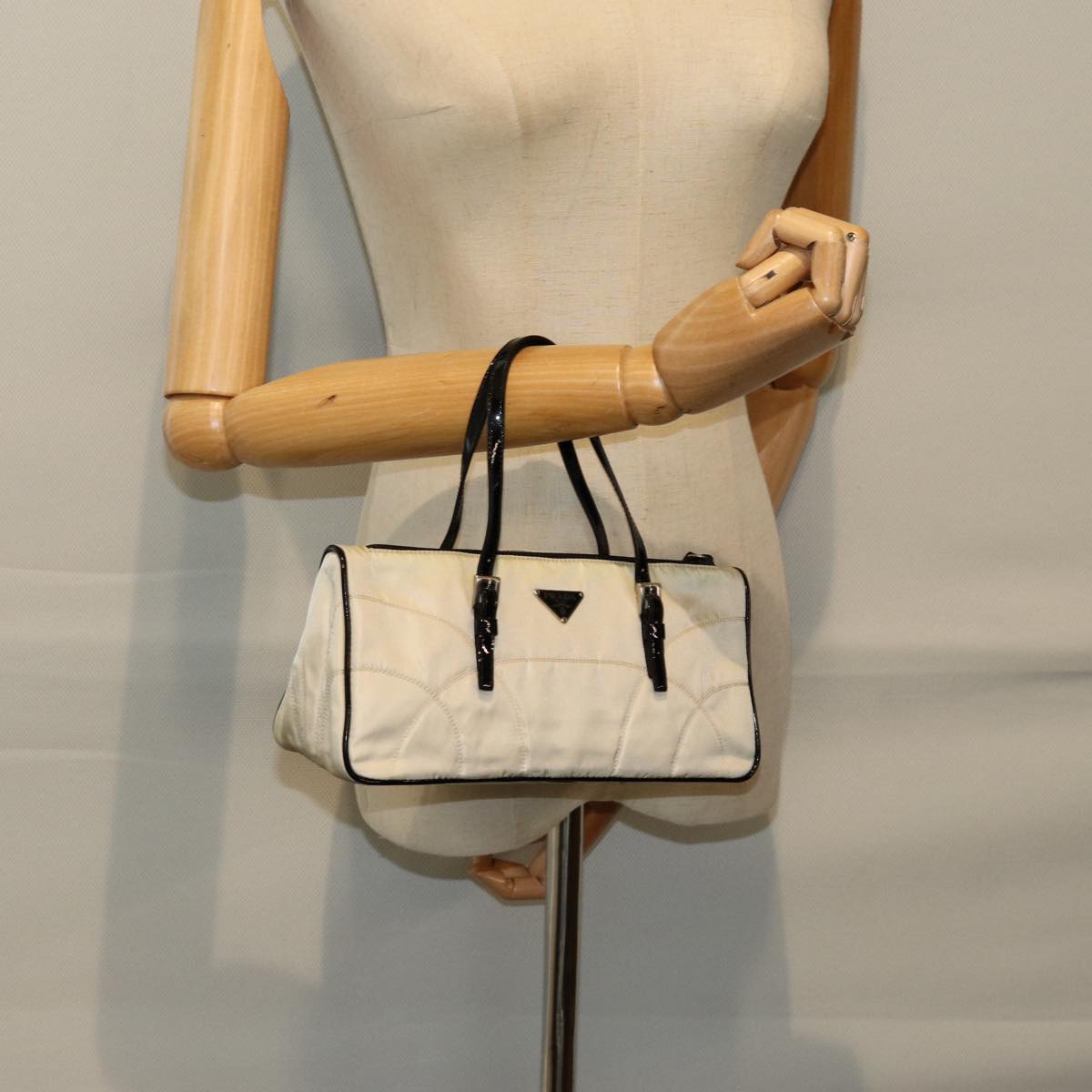 PRADA Hand Bag Nylon White Auth 75632