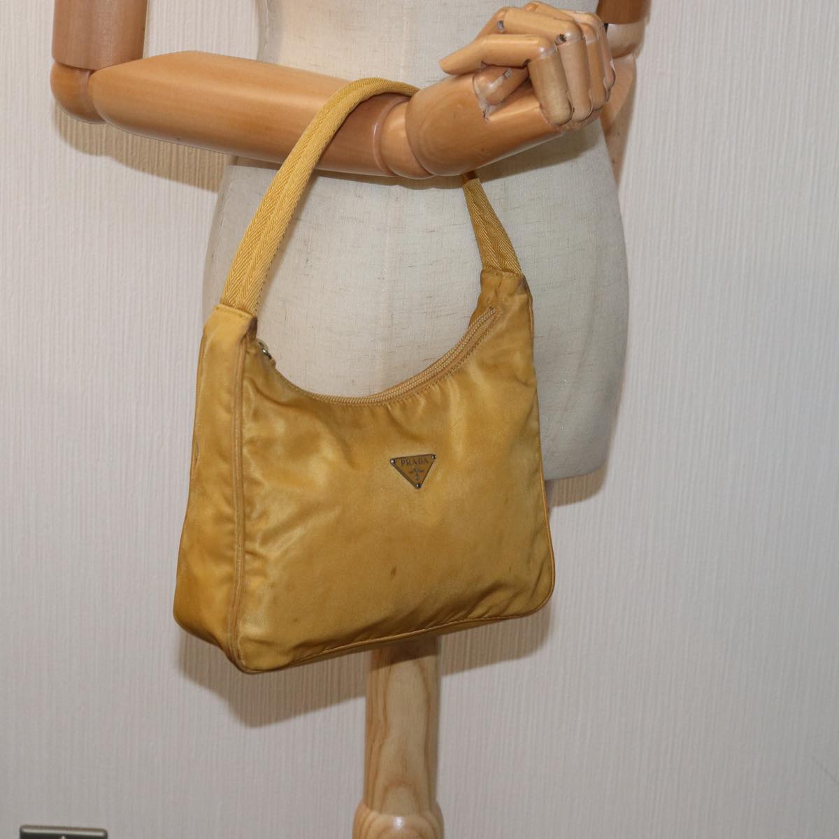 PRADA Hand Bag Nylon Yellow Auth 75633