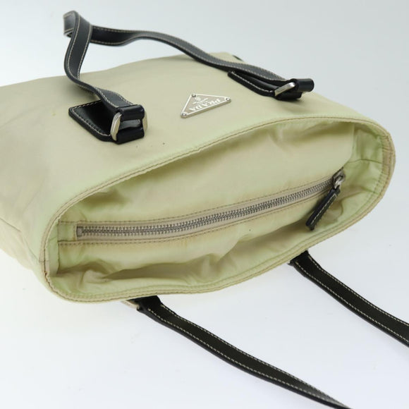 PRADA Hand Bag Nylon Cream Auth 75644