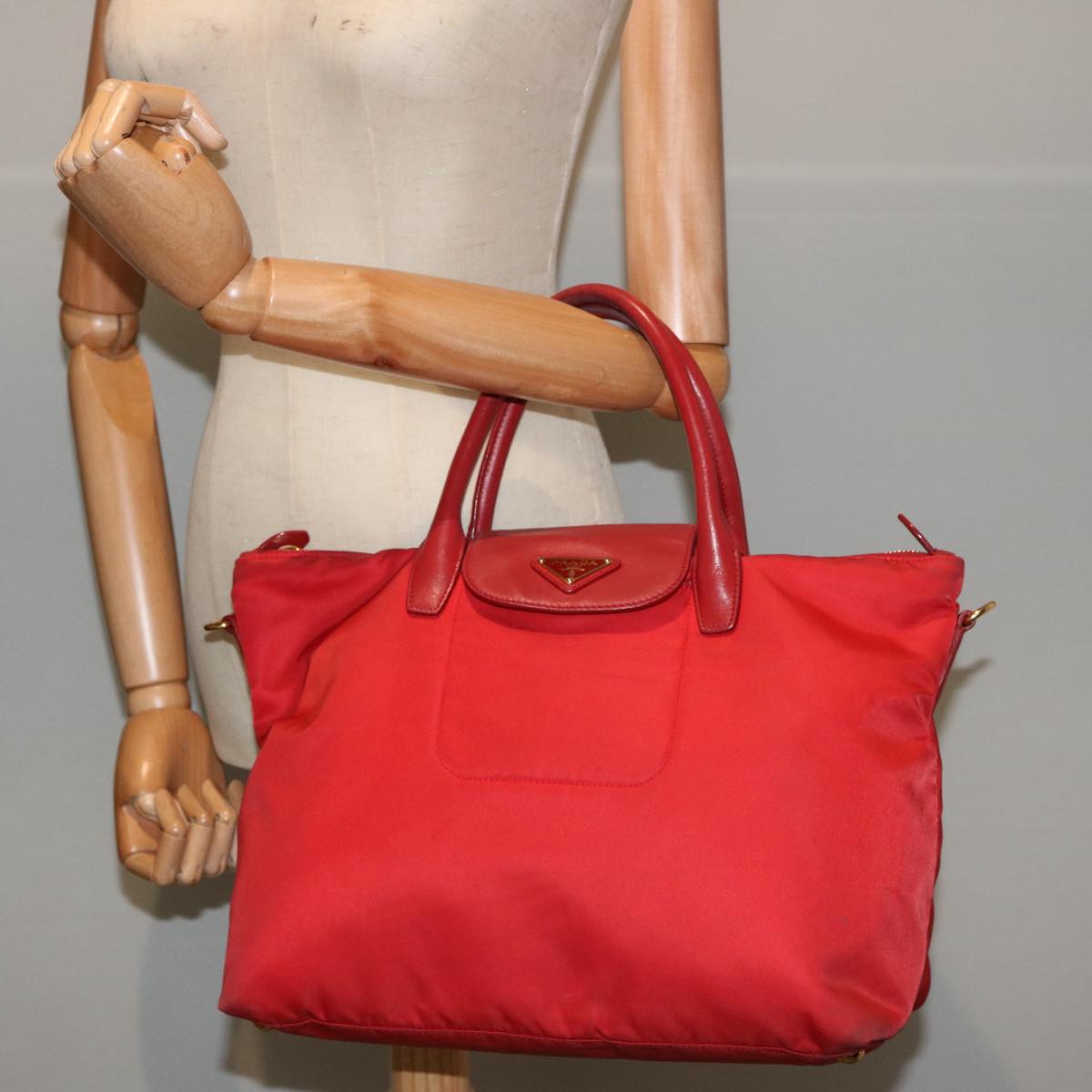 PRADA Tote Bag Nylon Red Auth 75649