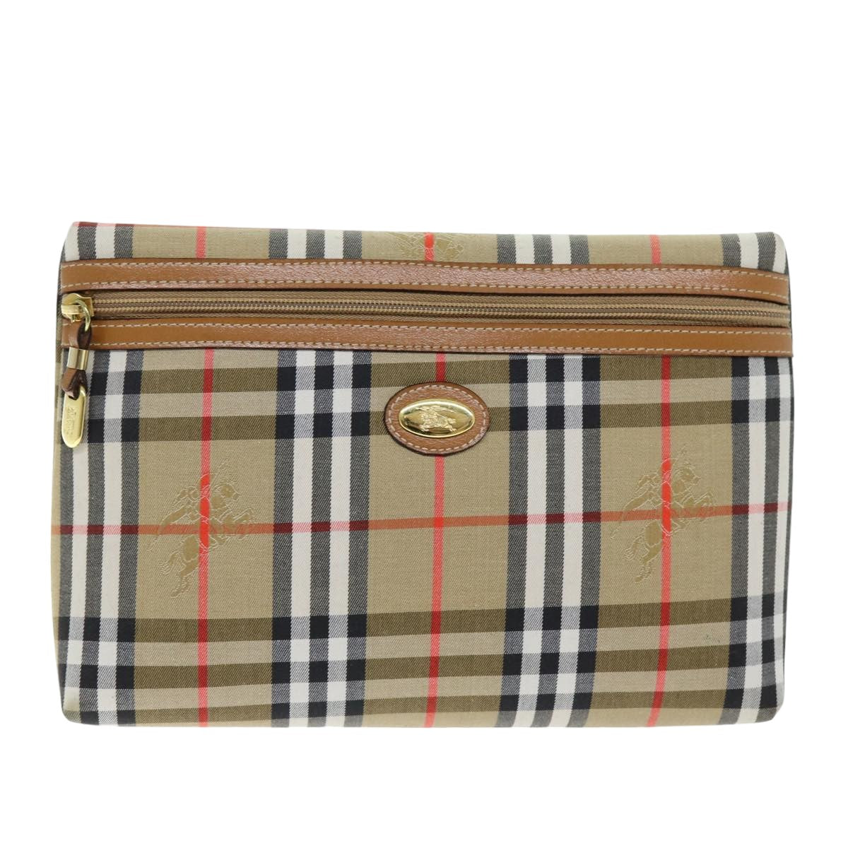 Burberrys Nova Check Clutch Bag Canvas Beige Auth 75664