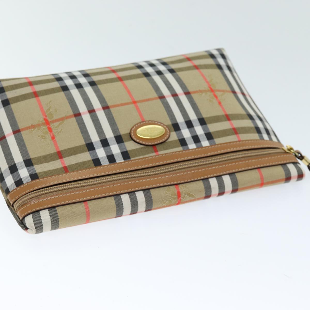 Burberrys Nova Check Clutch Bag Canvas Beige Auth 75664