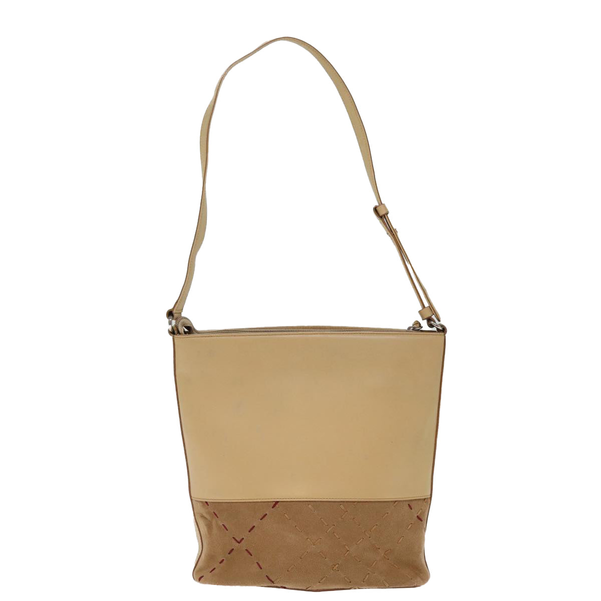 BURBERRY Shoulder Bag Suede Leather Beige Auth 75665