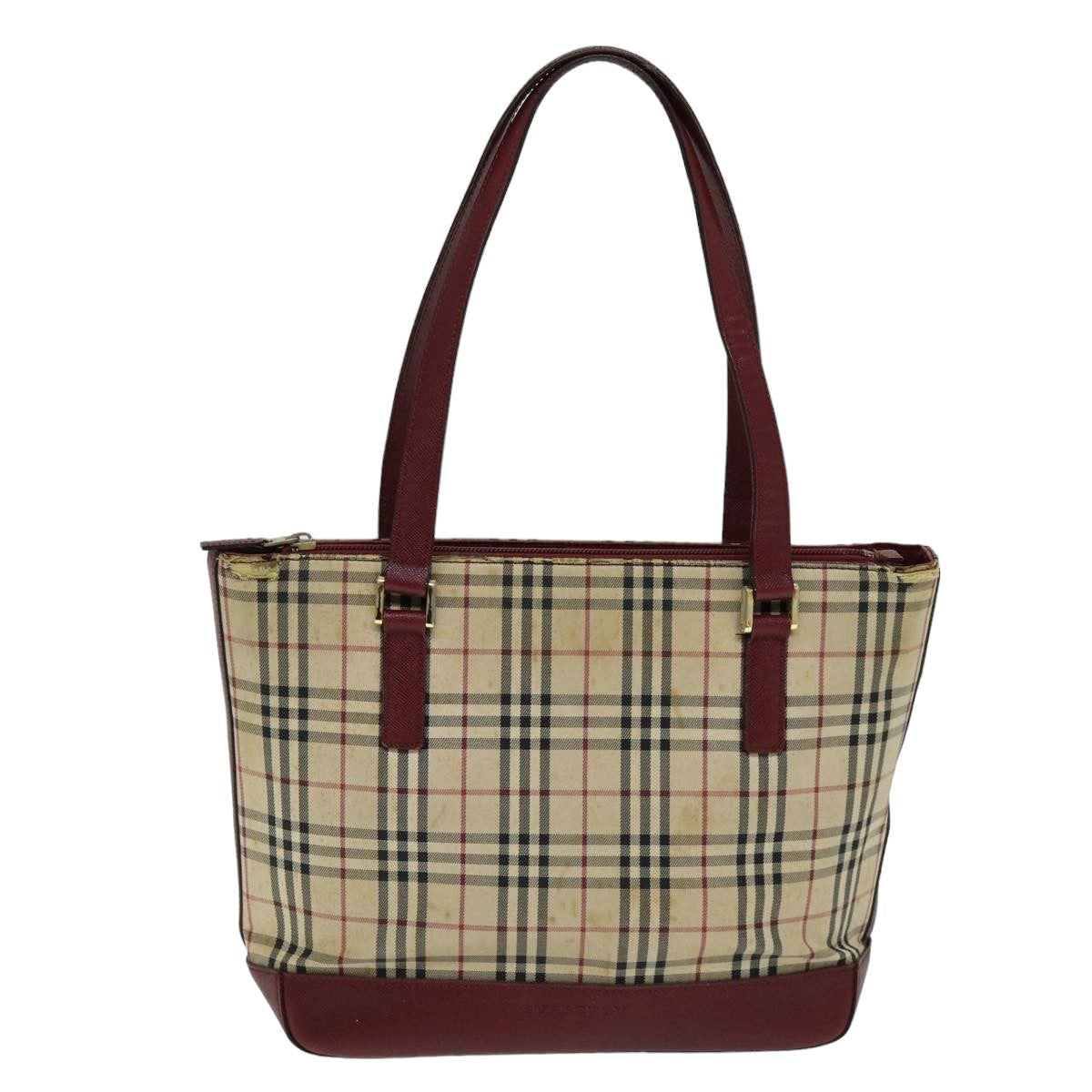 BURBERRY Nova Check Tote Bag Canvas Beige Auth 75667