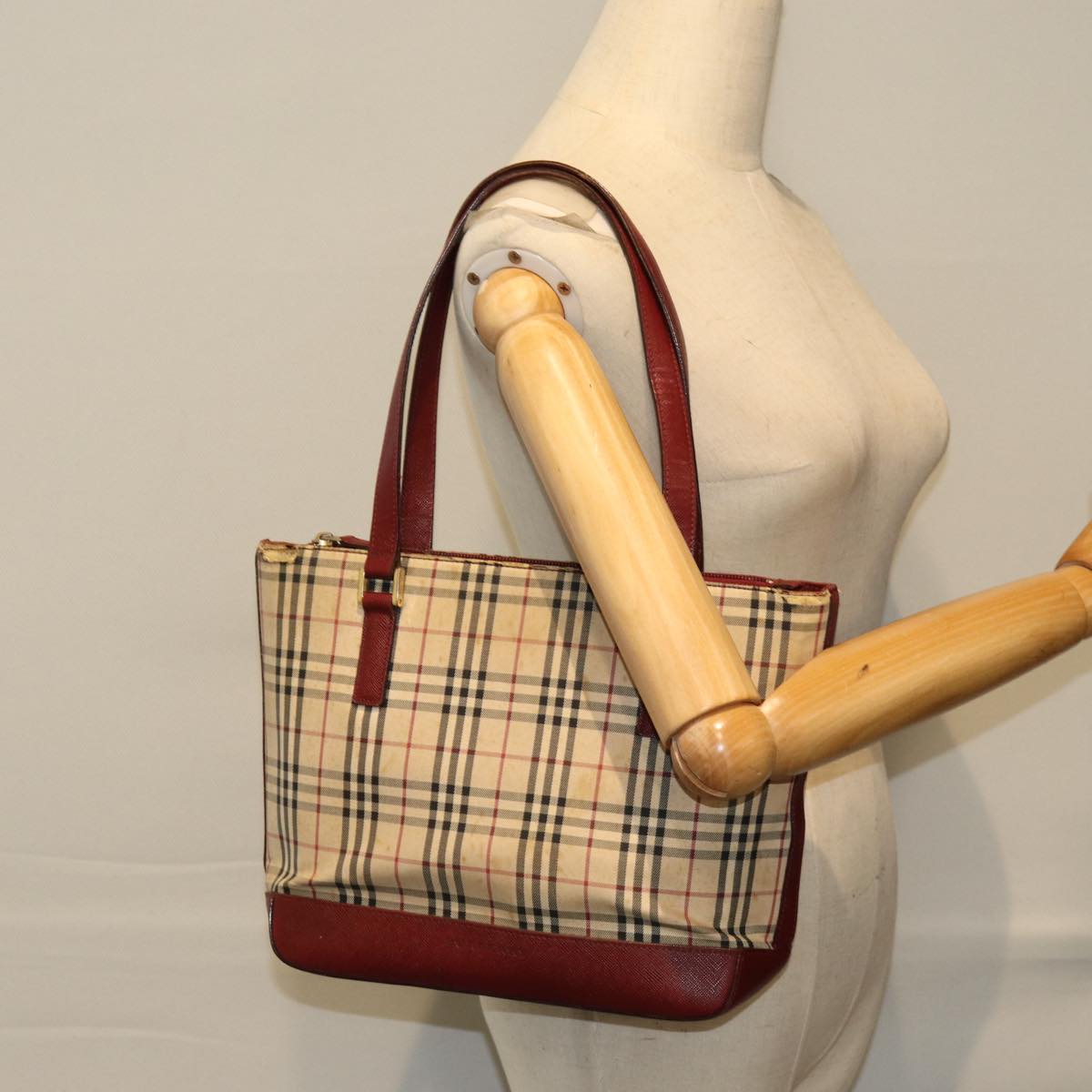 BURBERRY Nova Check Tote Bag Canvas Beige Auth 75667