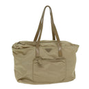 PRADA Tote Bag Nylon Beige Auth 75668-1