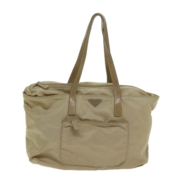 PRADA Tote Bag Nylon Beige Auth 75668