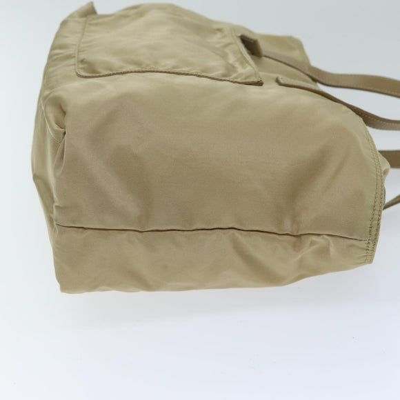 PRADA Tote Bag Nylon Beige Auth 75668