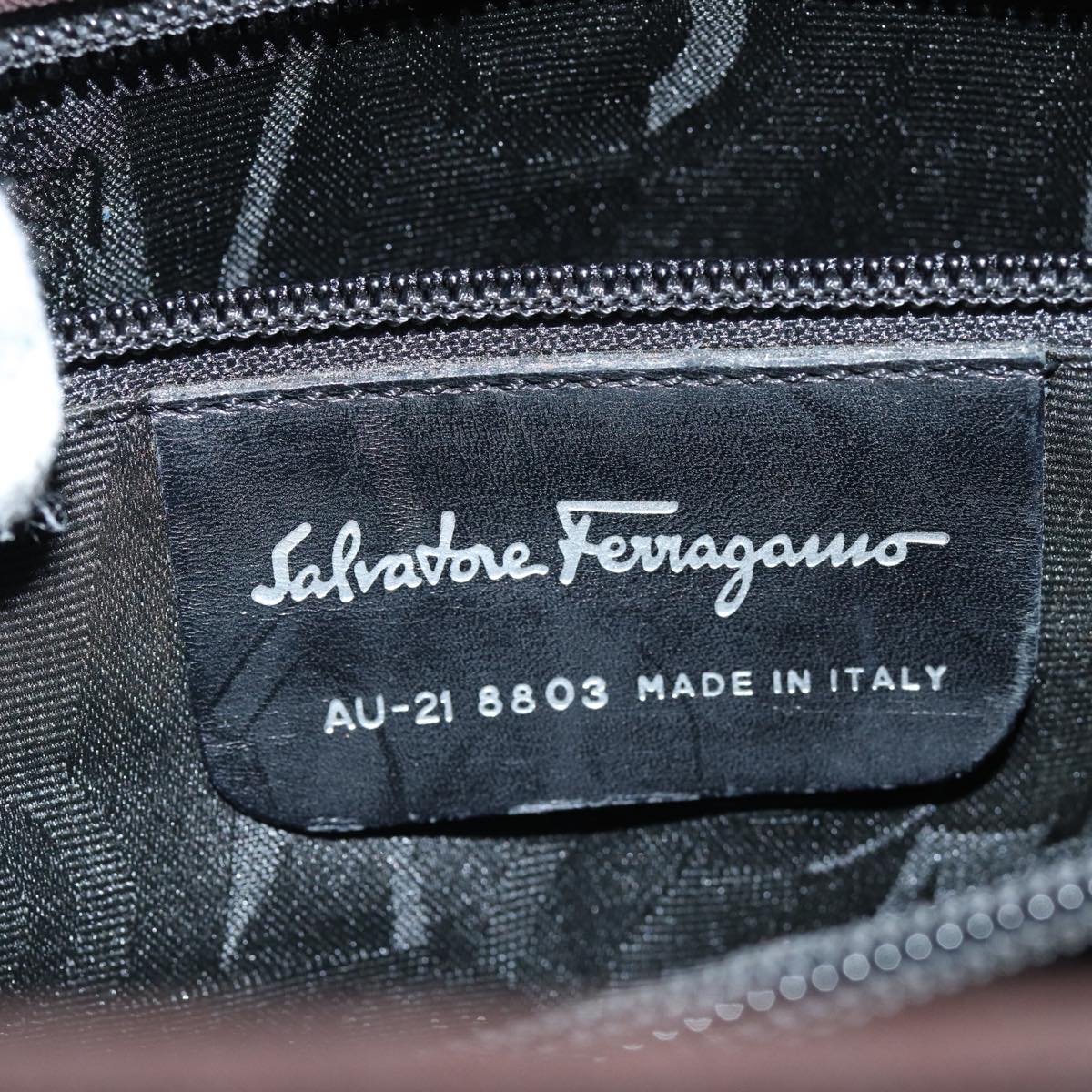 Salvatore Ferragamo Chain Tote Bag Nylon Brown Auth 75673