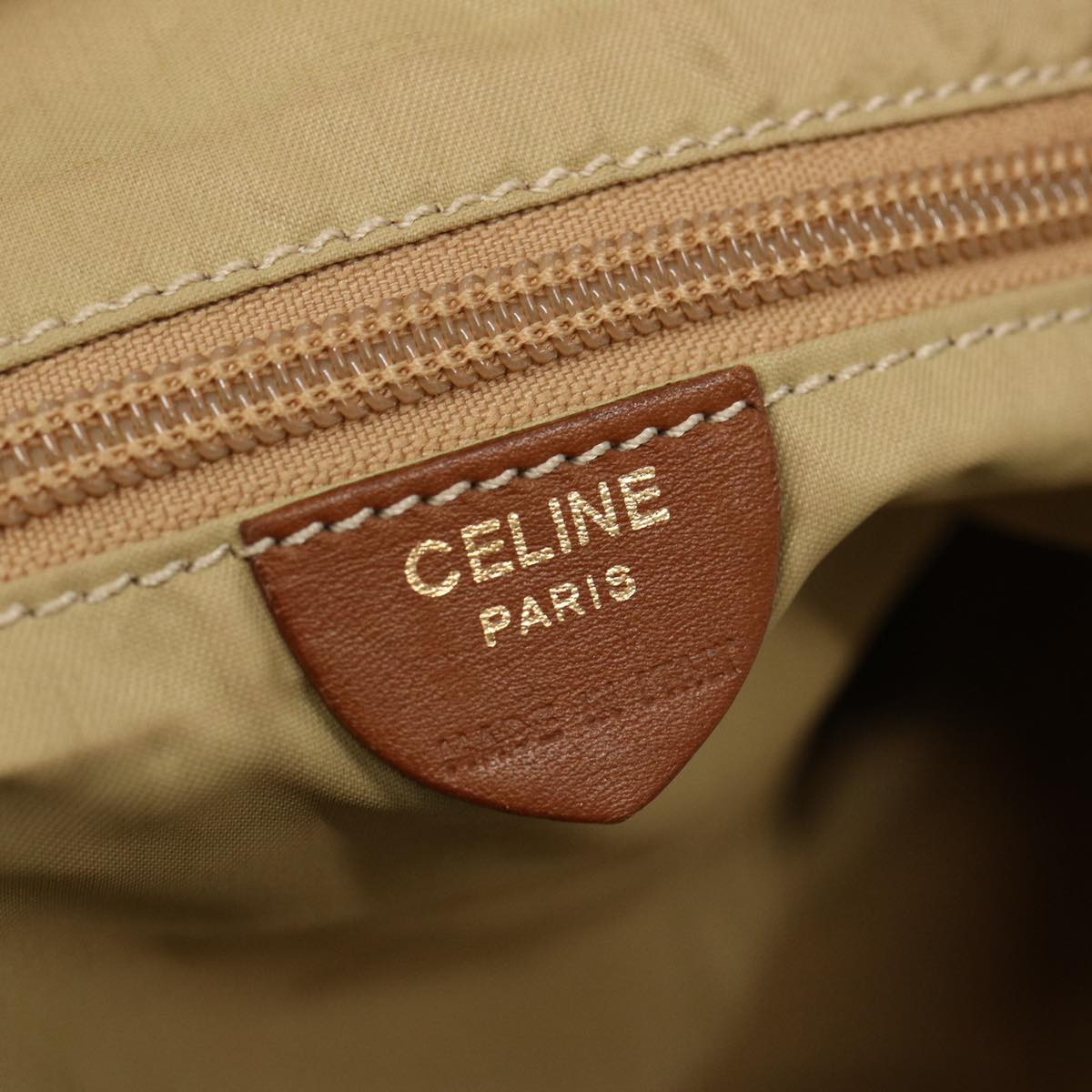 CELINE Shoulder Bag Nylon Khaki Auth 75674