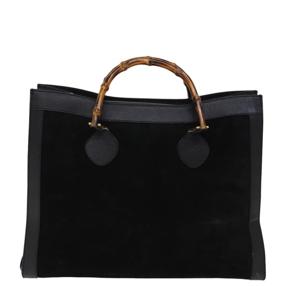 GUCCI Bamboo Tragetasche Wildleder Schwarz 002 1186 0259 Auth 75677