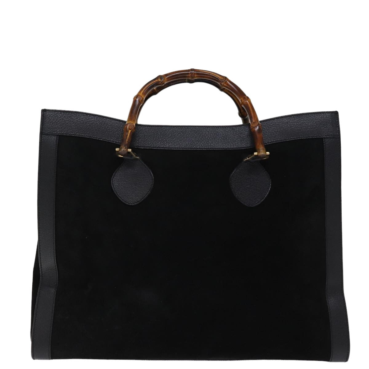 GUCCI Bamboo Tote Bag Suede Black 002 1186 0259 Auth 75677