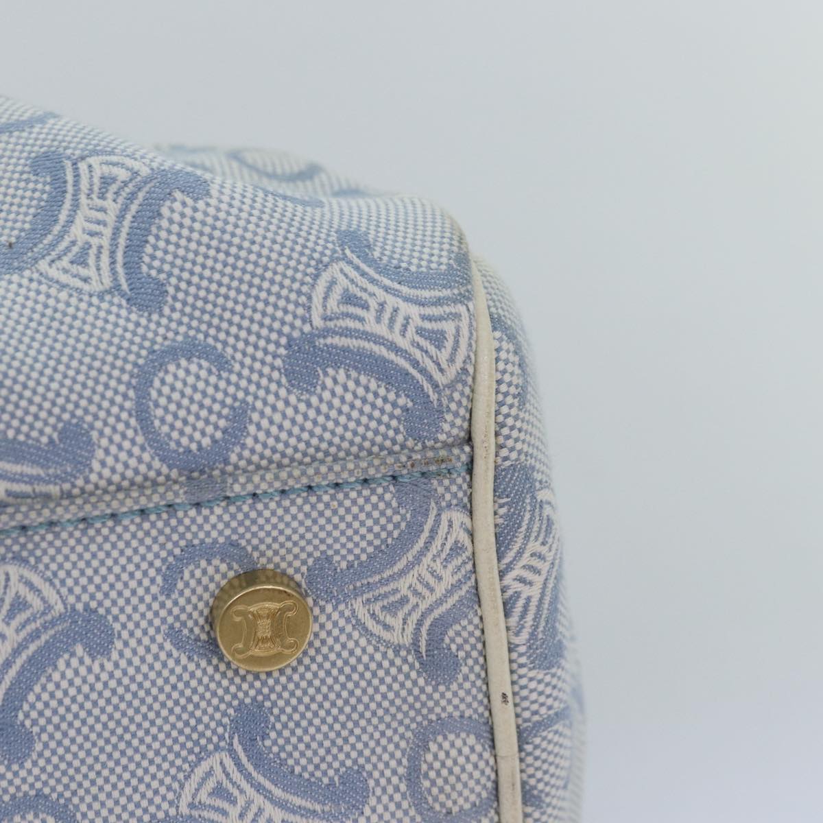 CELINE C Macadam Canvas Hand Bag Light Blue Auth 75688