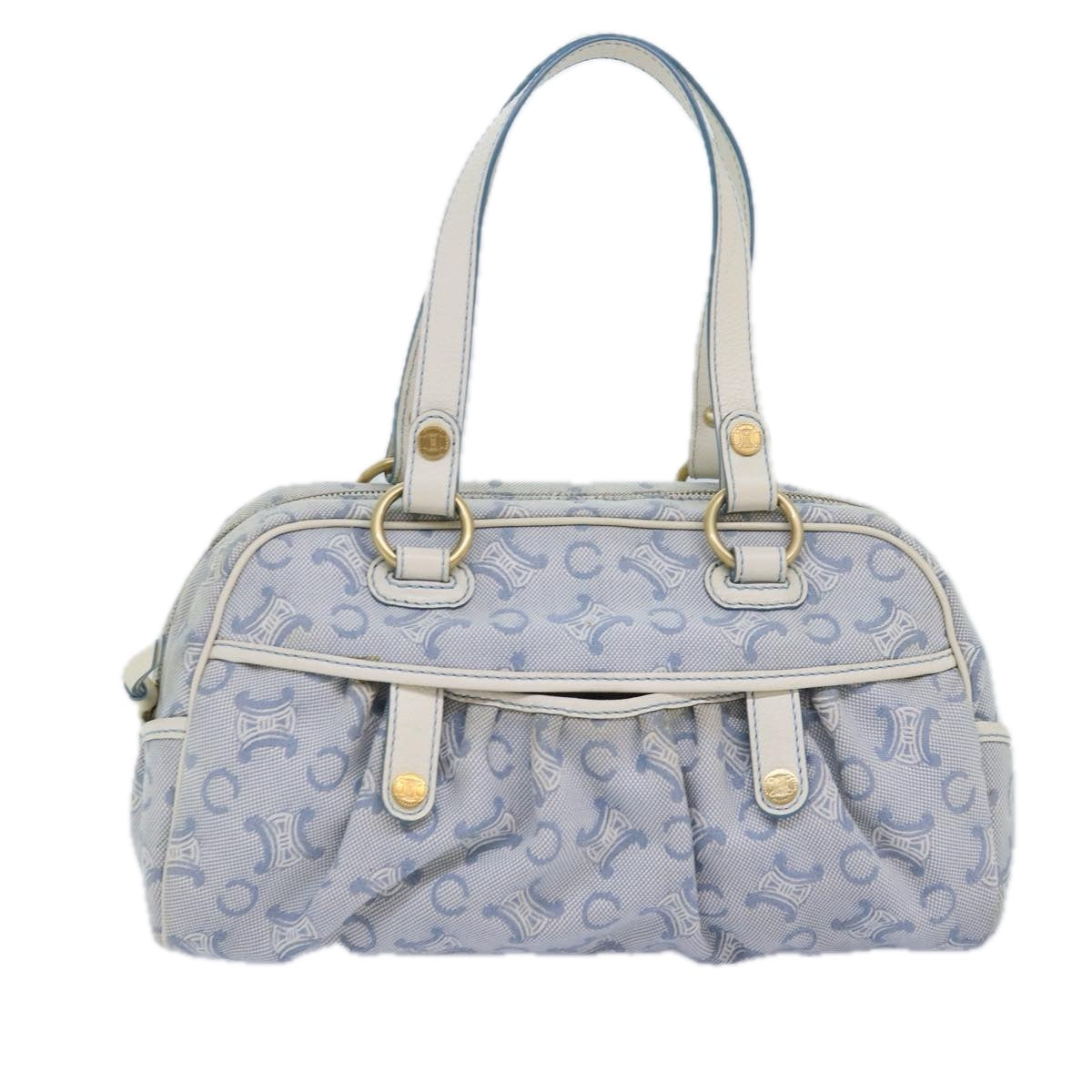 CELINE C Macadam Canvas Hand Bag Light Blue Auth 75688