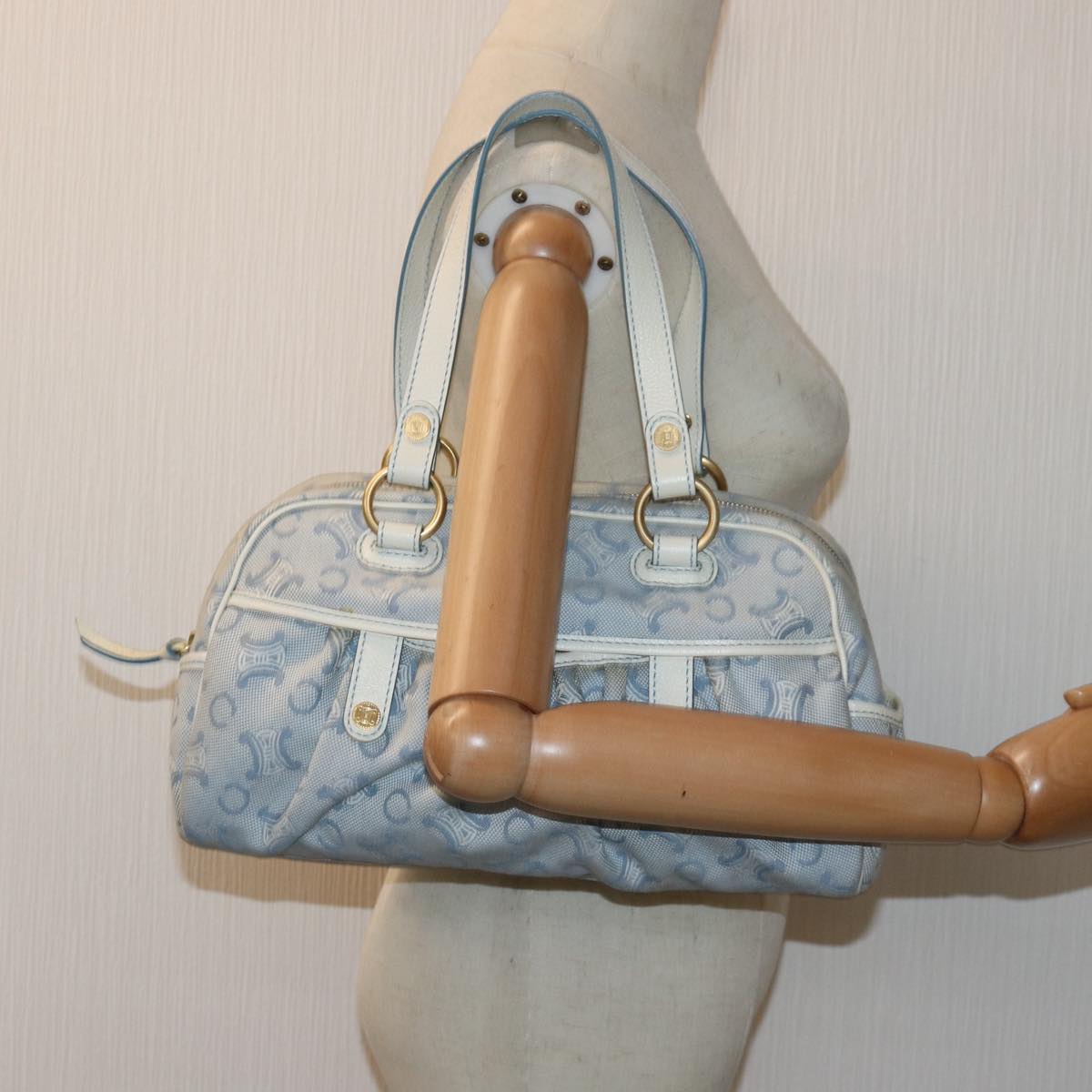 CELINE C Macadam Canvas Hand Bag Light Blue Auth 75688